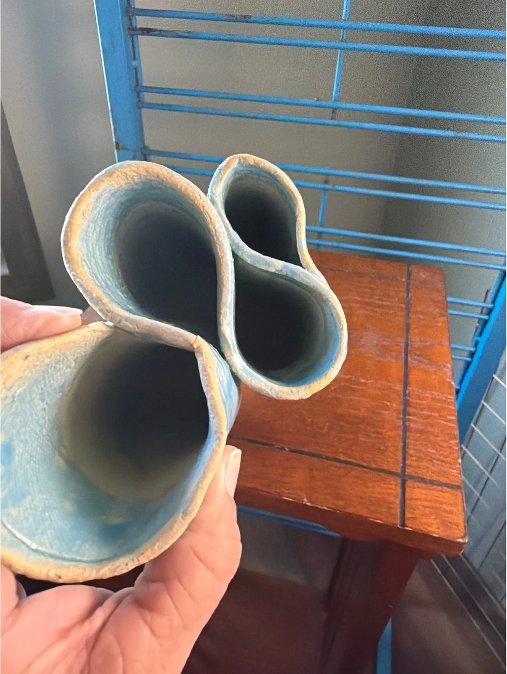 Handmade Ceramic Table Vase in Blue and Light Blue